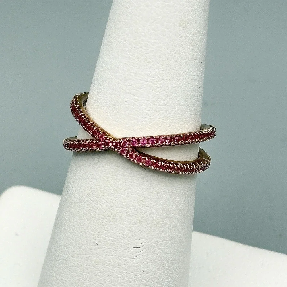 MICHAEL KORS 14K Gold Plated Sterling Silver Criss Cross Ring Size 6 Pink CZ
